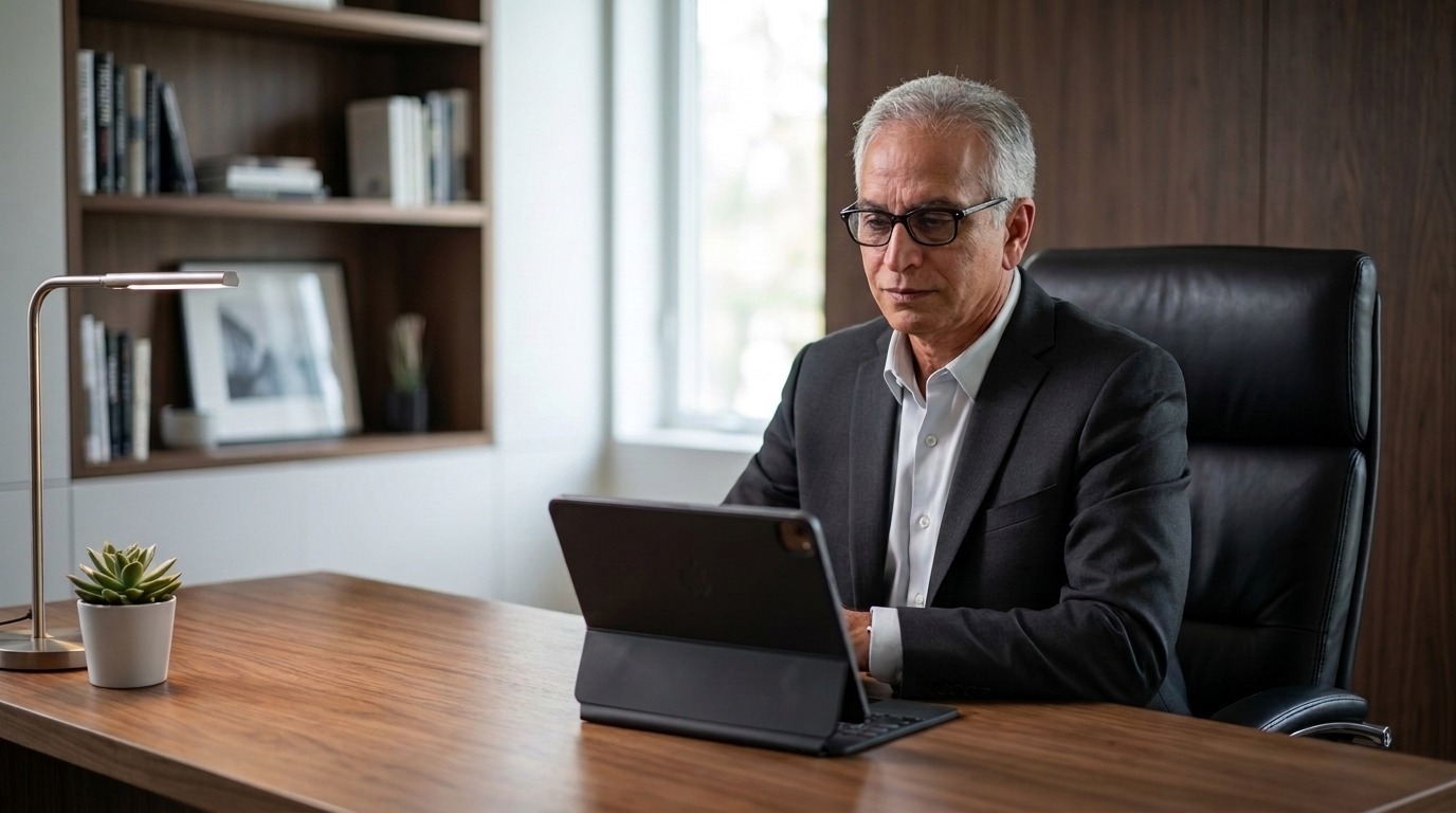 Prof. Dr. Ali Kazim conducting a private online video psychiatry consultation